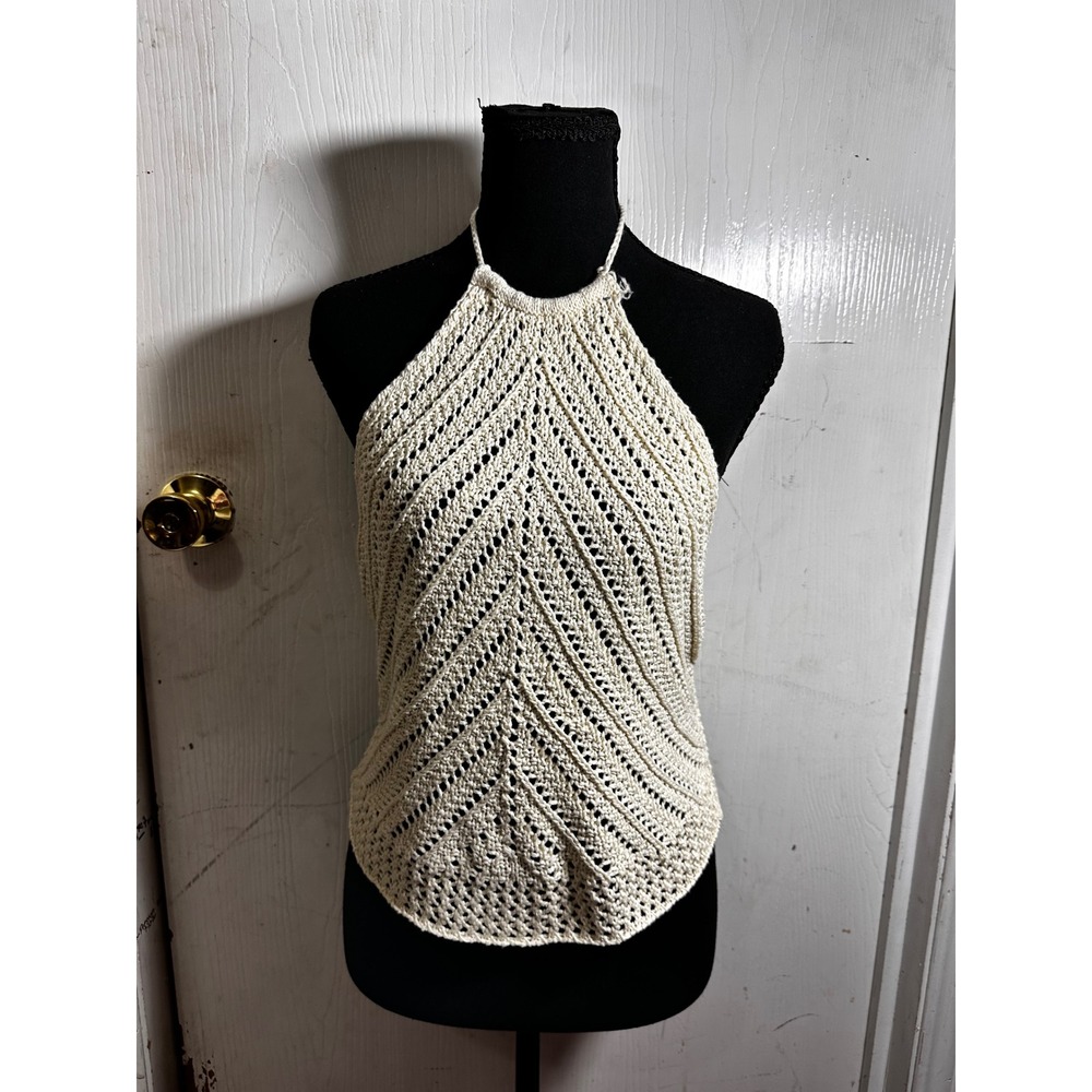Wild Fable Off-White Crochet Knit Halter Top NWT Size L Boho Festival